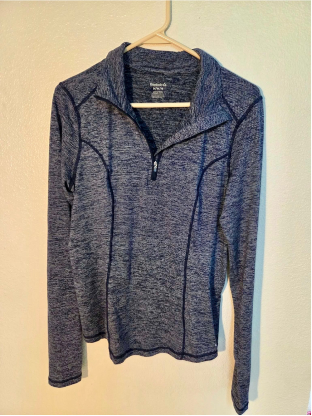 Reebok Women’s Space Dye Quarter Zip Mock Neck Pullover Dark Grey Black M W-324